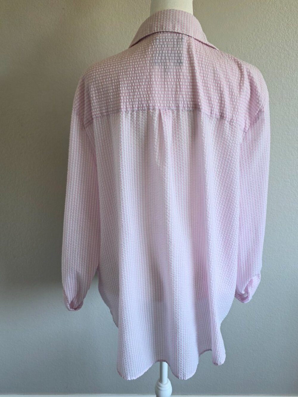 Casa Cabana Shirt Women XXL Pink White Stripe Seersucker Roll Tab Sleeve Coastal - Picture 6 of 8